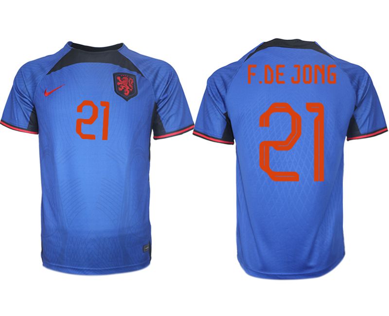 Men 2022 World Cup National Team Netherlands away aaa version blue #21 Soccer Jersey->netherlands(holland) jersey->Soccer Country Jersey